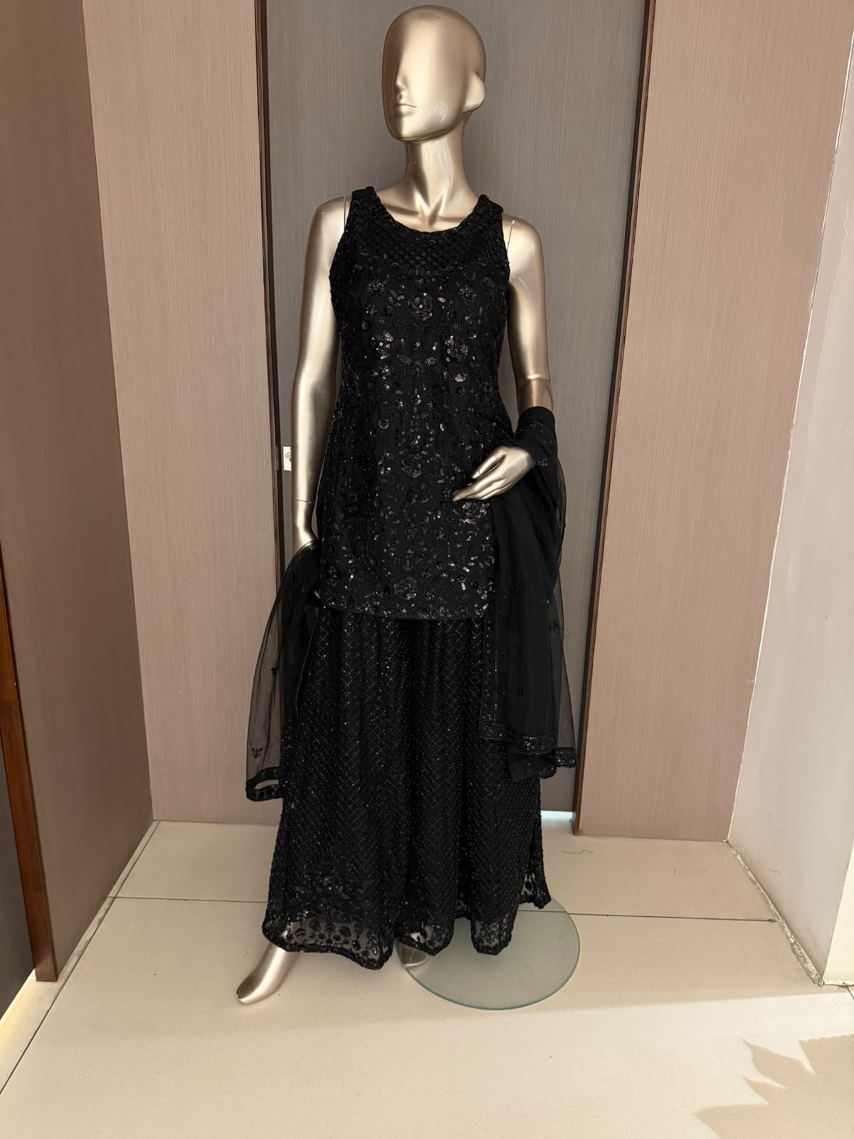 Mira Black Embroidered Sharara Suit with Dupatta