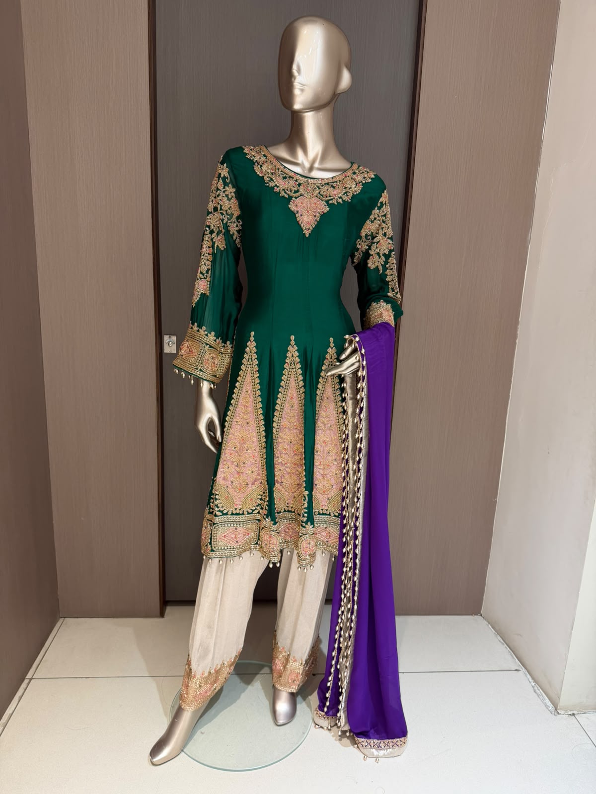 Mira Green Embroidered Anarkali Farshi Salwar Suit