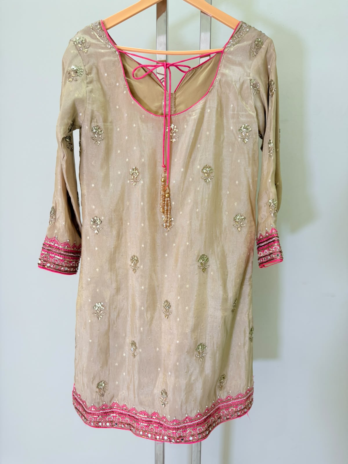 ARYA Beige and Pink Embroidered Sharara Suit