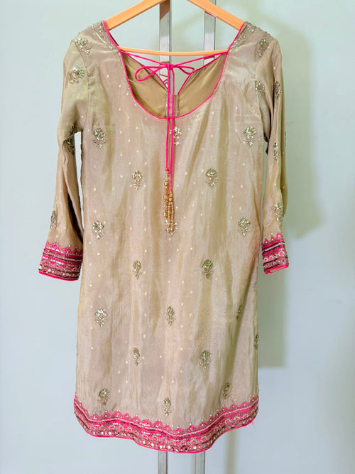 ARYA Beige and Pink Embroidered Sharara Suit