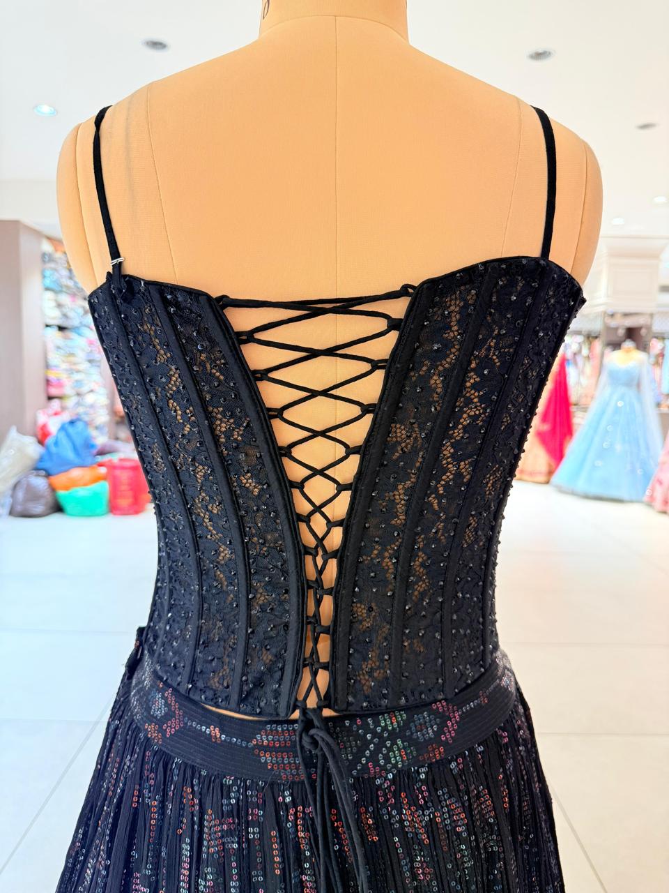 Nyraa Sequined Black Corset with Lehenga