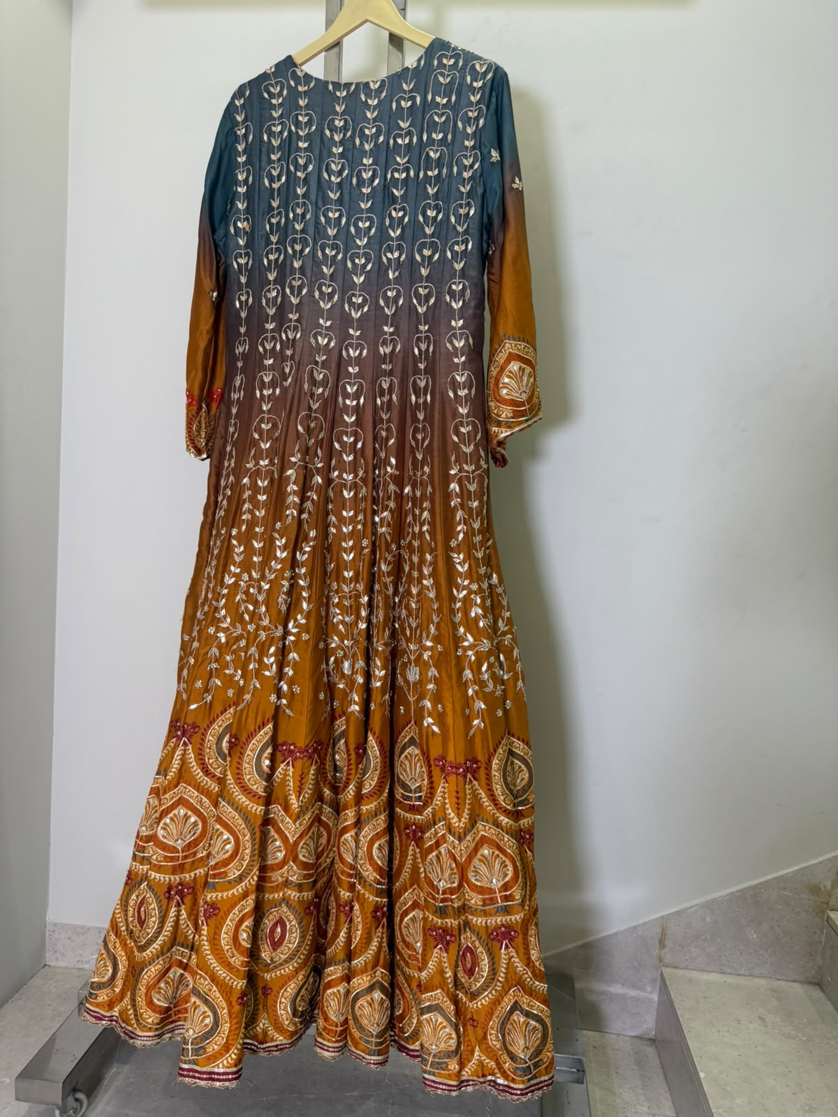Mira Blue & Mustard Embroidered One Piece Anarkali Suit