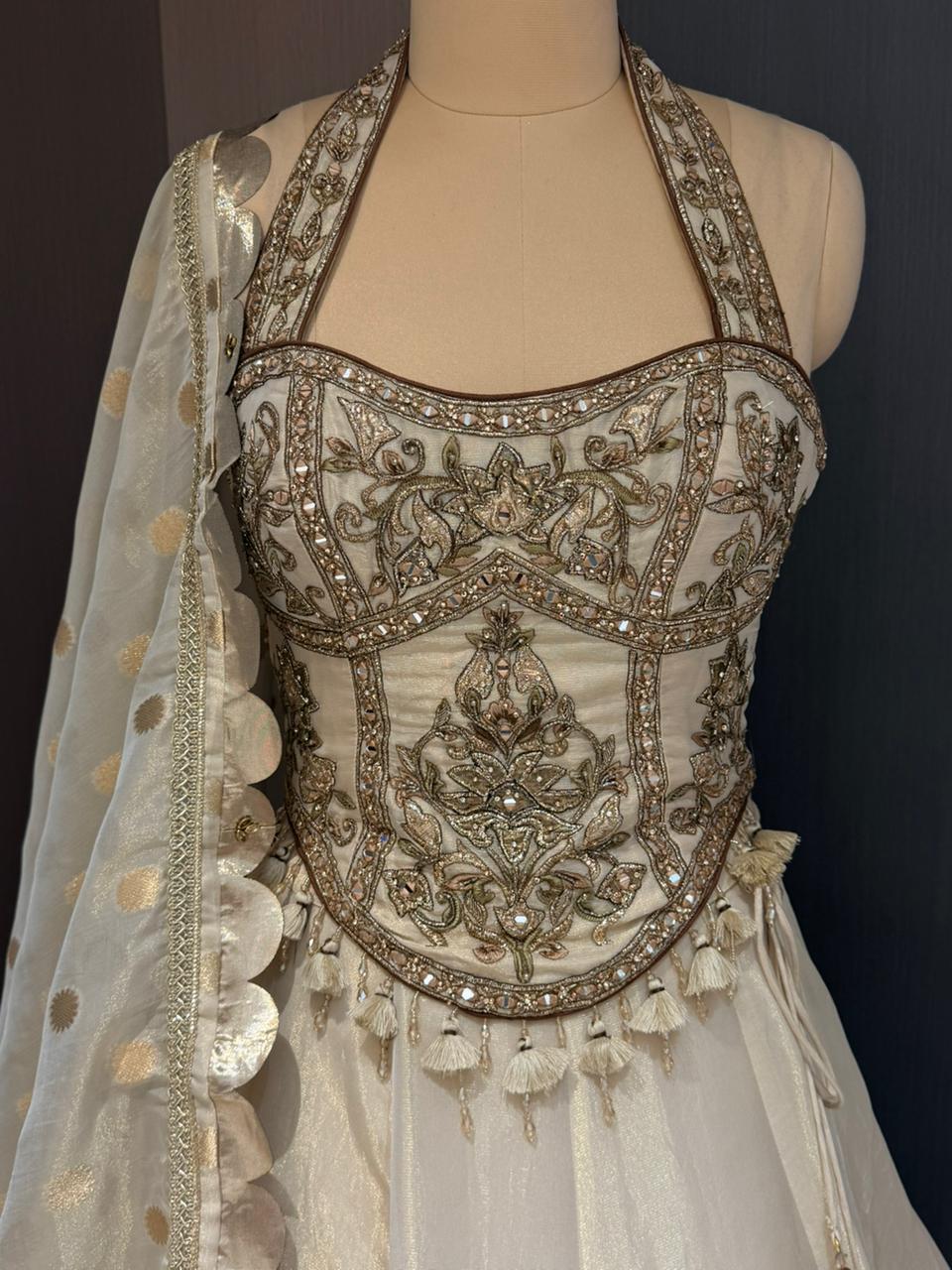 Nyraa Gold & Ivory Embroidered Lehenga Choli