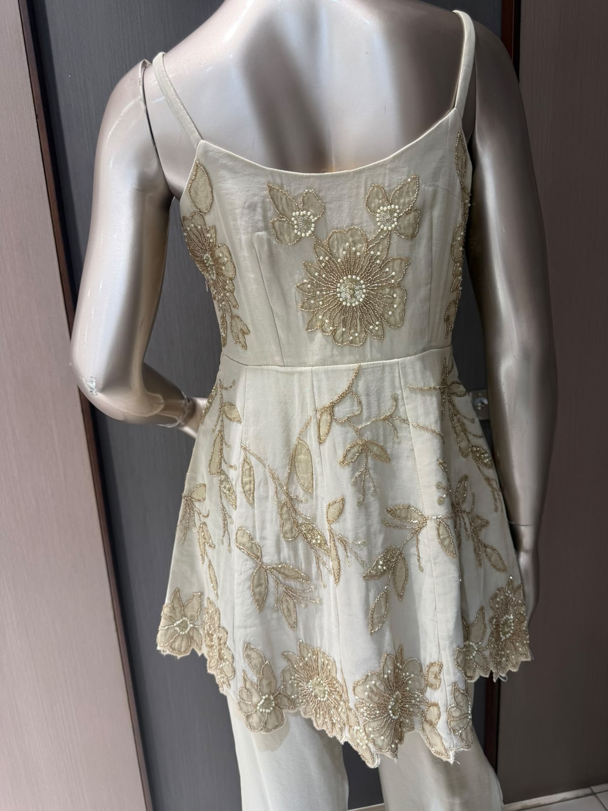 AKRITI Ivory Embroidered Crop Top & Flared Pant Set