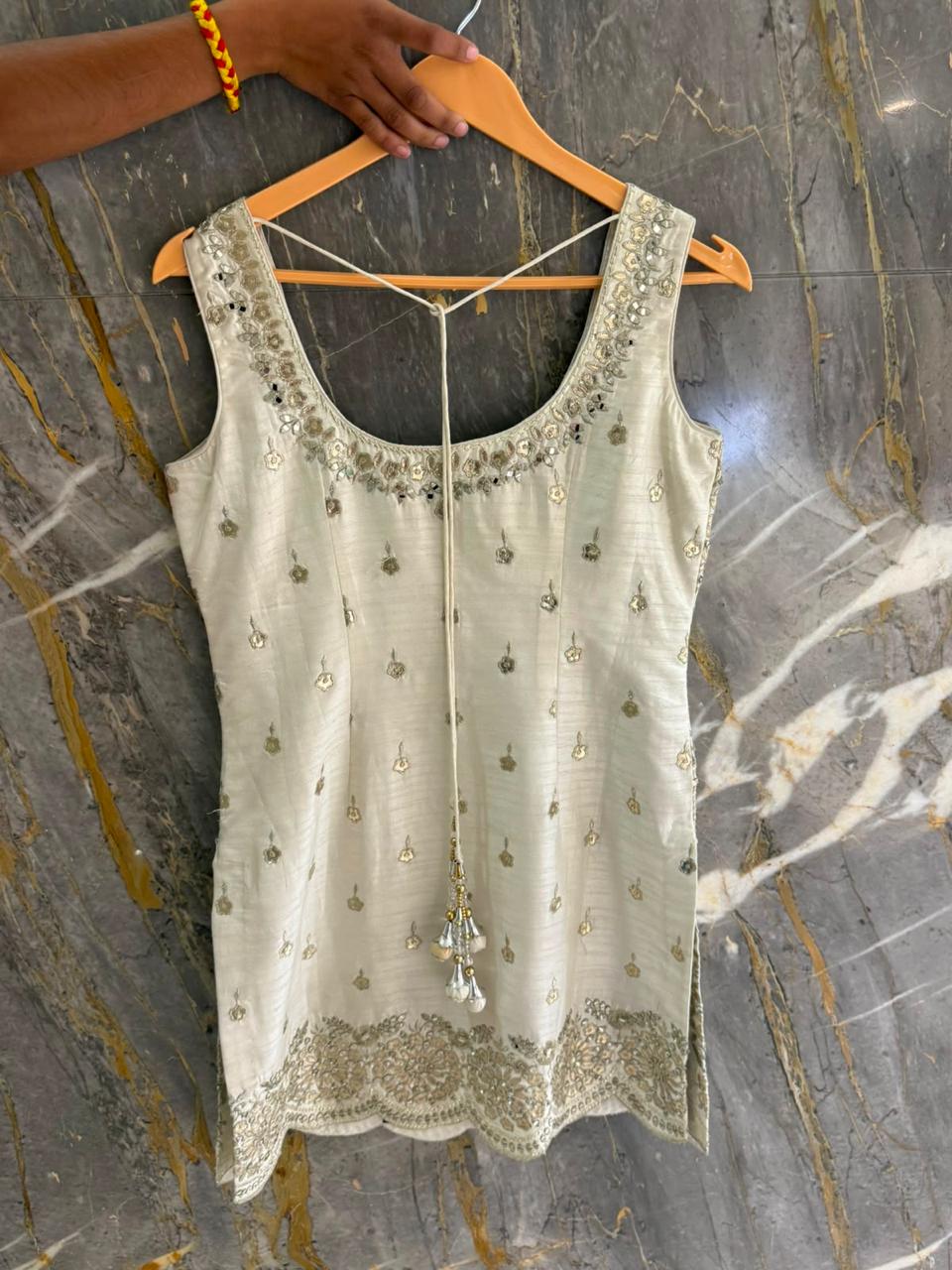ARYA Ivory and Gold Embroidered Sharara Suit with Dupatta