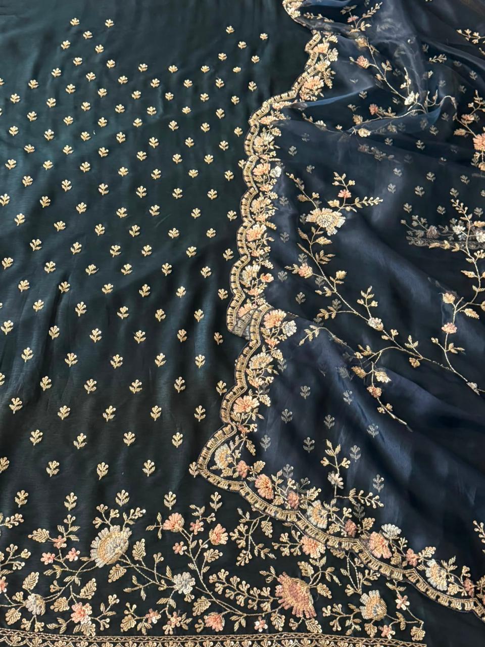 Neer Silk Organza Hand Embroidered Suit-Dupatta