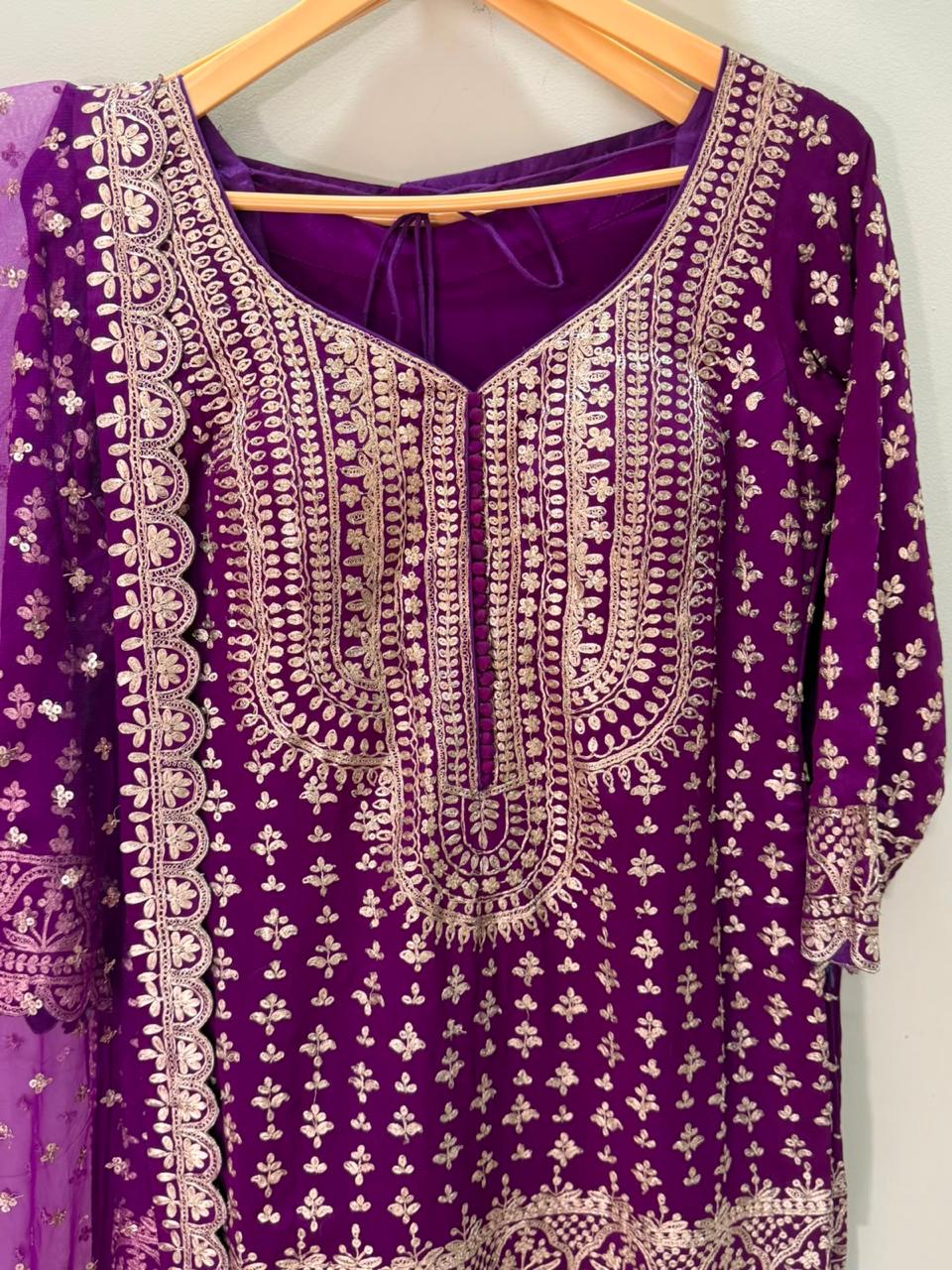 ARYA Purple Embroidered Sharara Suit