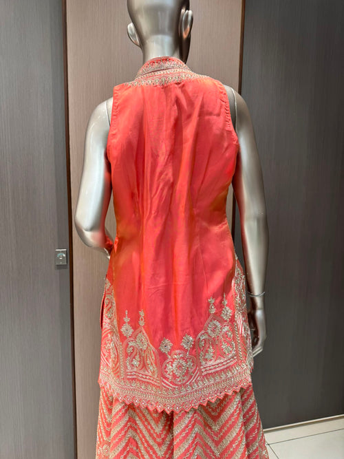 ARYA Orange Embroidered Sharara Suit