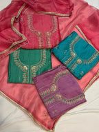 Neer Peach Pink Shimmer Suit-Dupatta