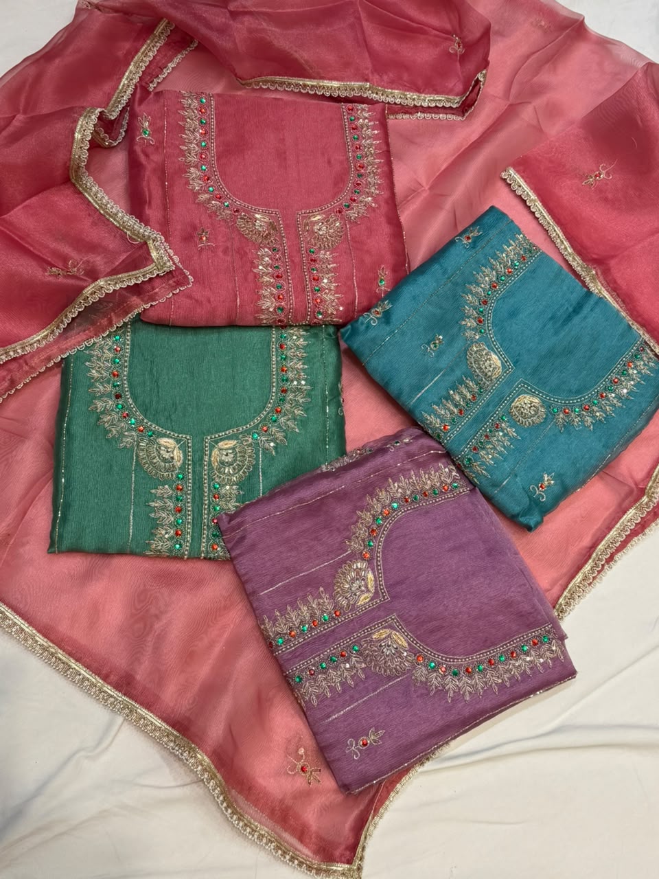 Neer Peach Pink Shimmer Suit-Dupatta