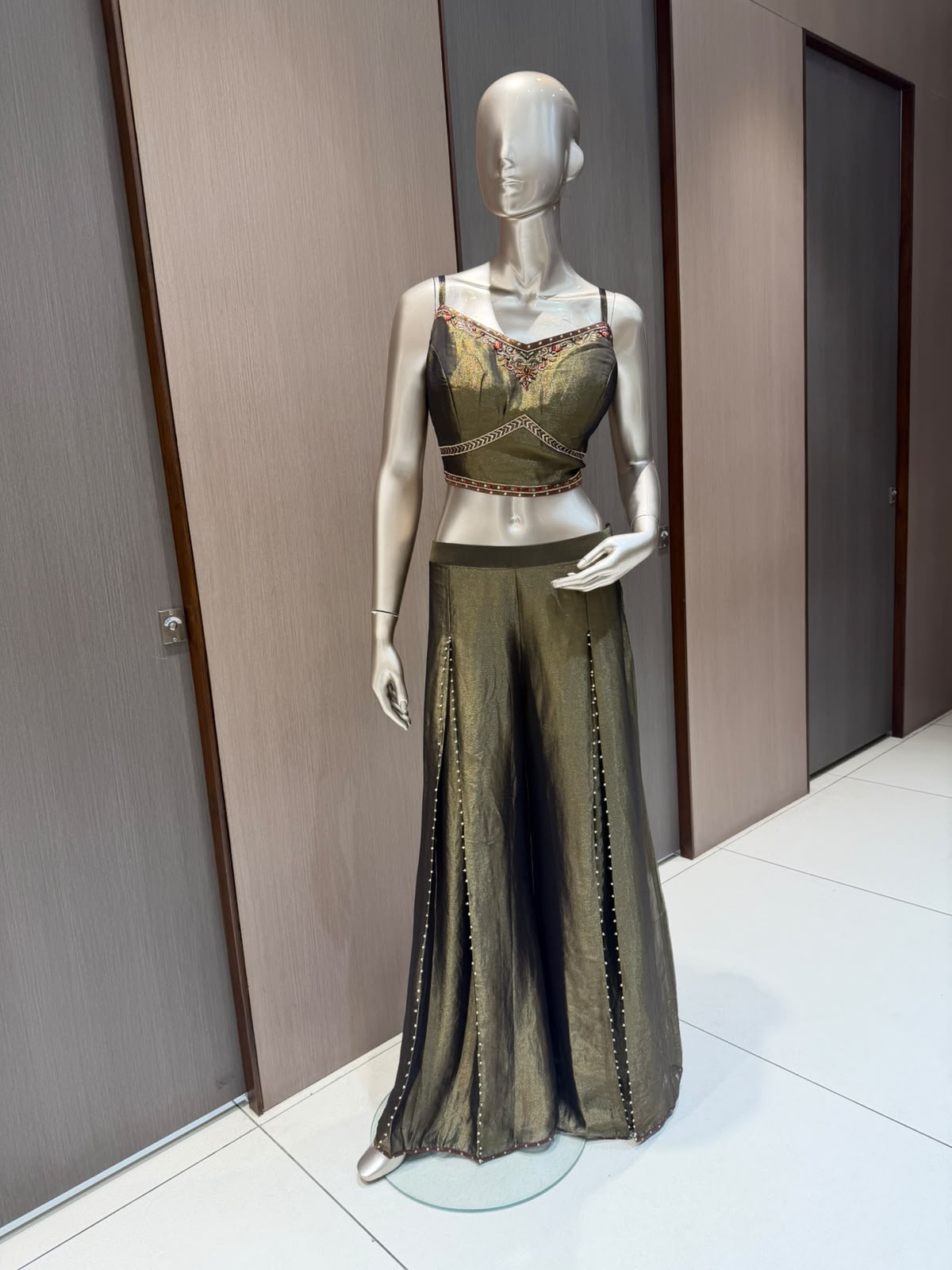 AKRITI Olive Green Embroidered Indo-Western Peplum Set
