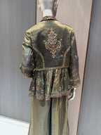 AKRITI Olive Green Embroidered Indo-Western Peplum Set