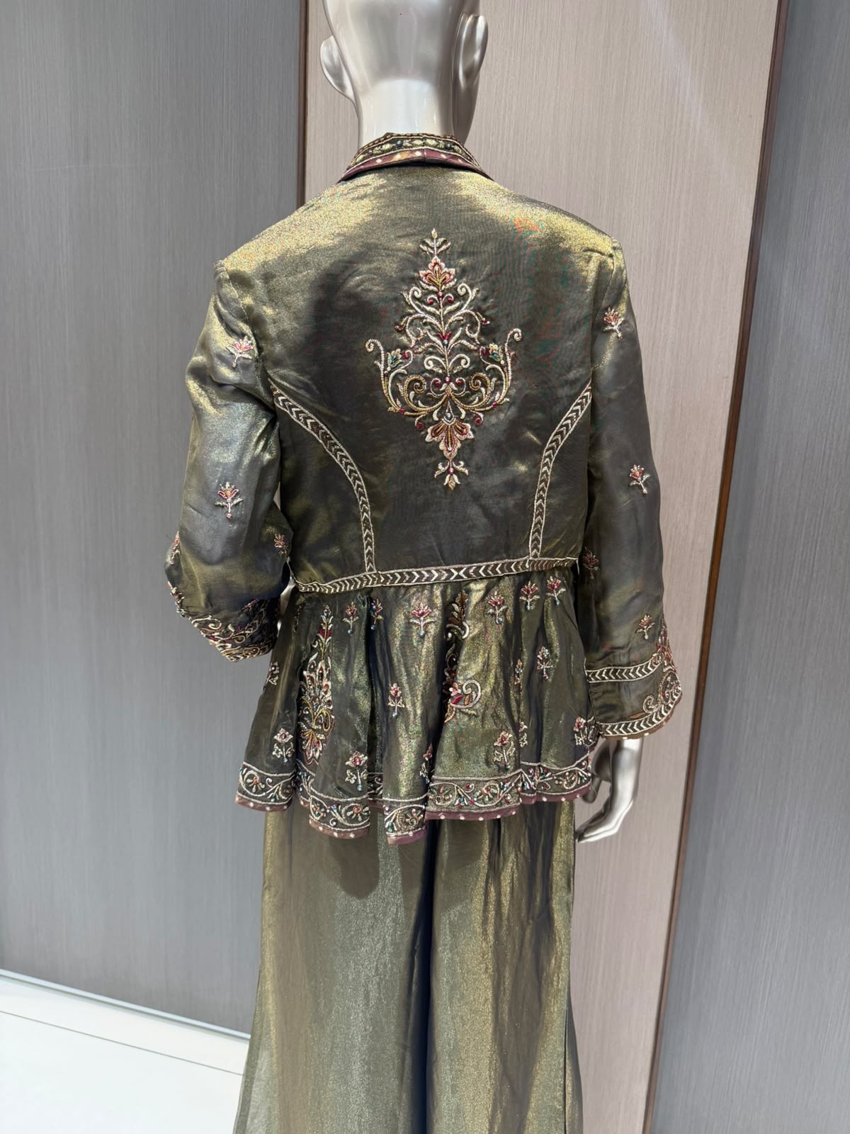 AKRITI Olive Green Embroidered Indo-Western Peplum Set