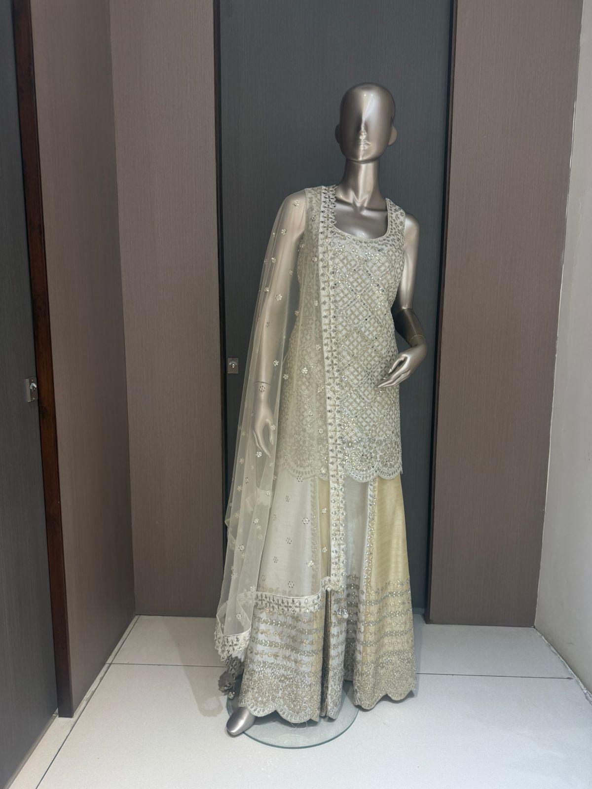 ARYA Ivory and Gold Embroidered Sharara Suit with Dupatta