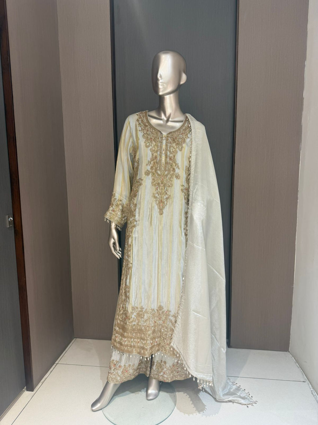 Taara Cream & Gold Embroidered Suit Set