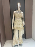 AKRITI Ivory Embroidered Crop Top & Flared Pant Set