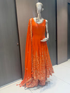 Mira Orange 3-Piece Anarkali Suit
