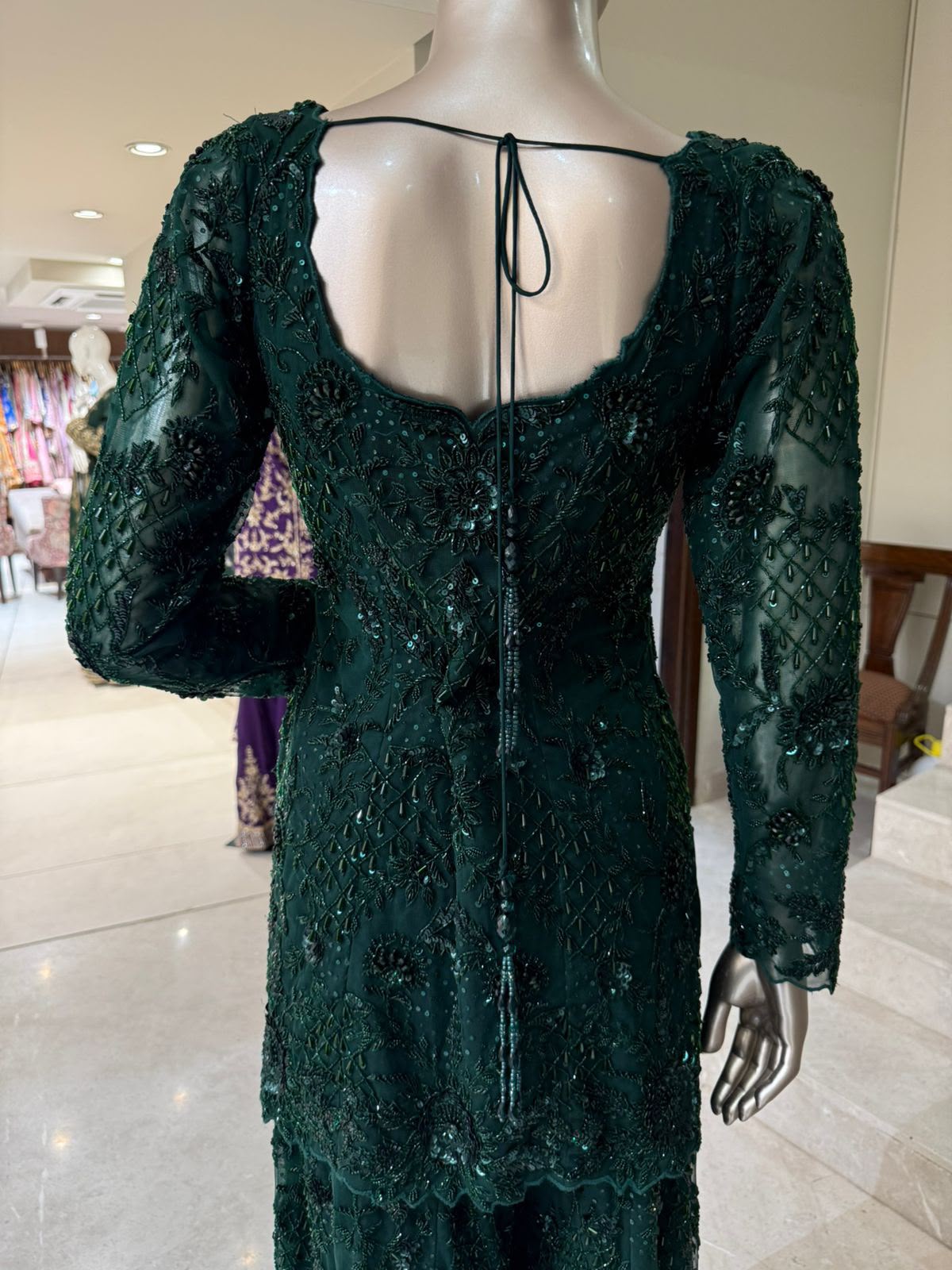 ARYA Bottle Green Embroidered Sharara Suit Set
