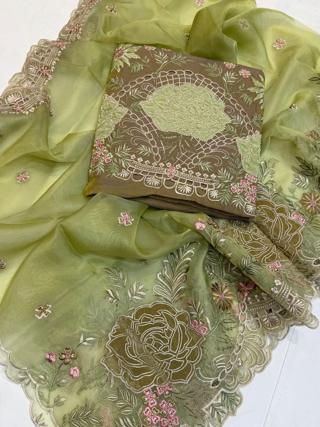 Neer Yellow Shimmer Organza Suit-Dupatta