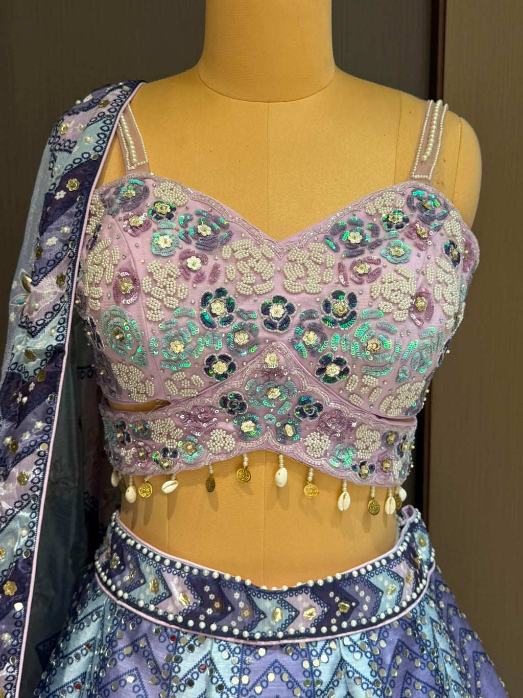 Nyraa Lavender & Blue Embroidered Lehenga Choli Set