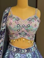 Nyraa Lavender & Blue Embroidered Lehenga Choli Set