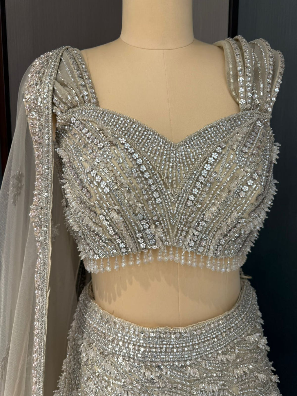 Nyraa Beige and Gold Embellished Lehenga Choli Set