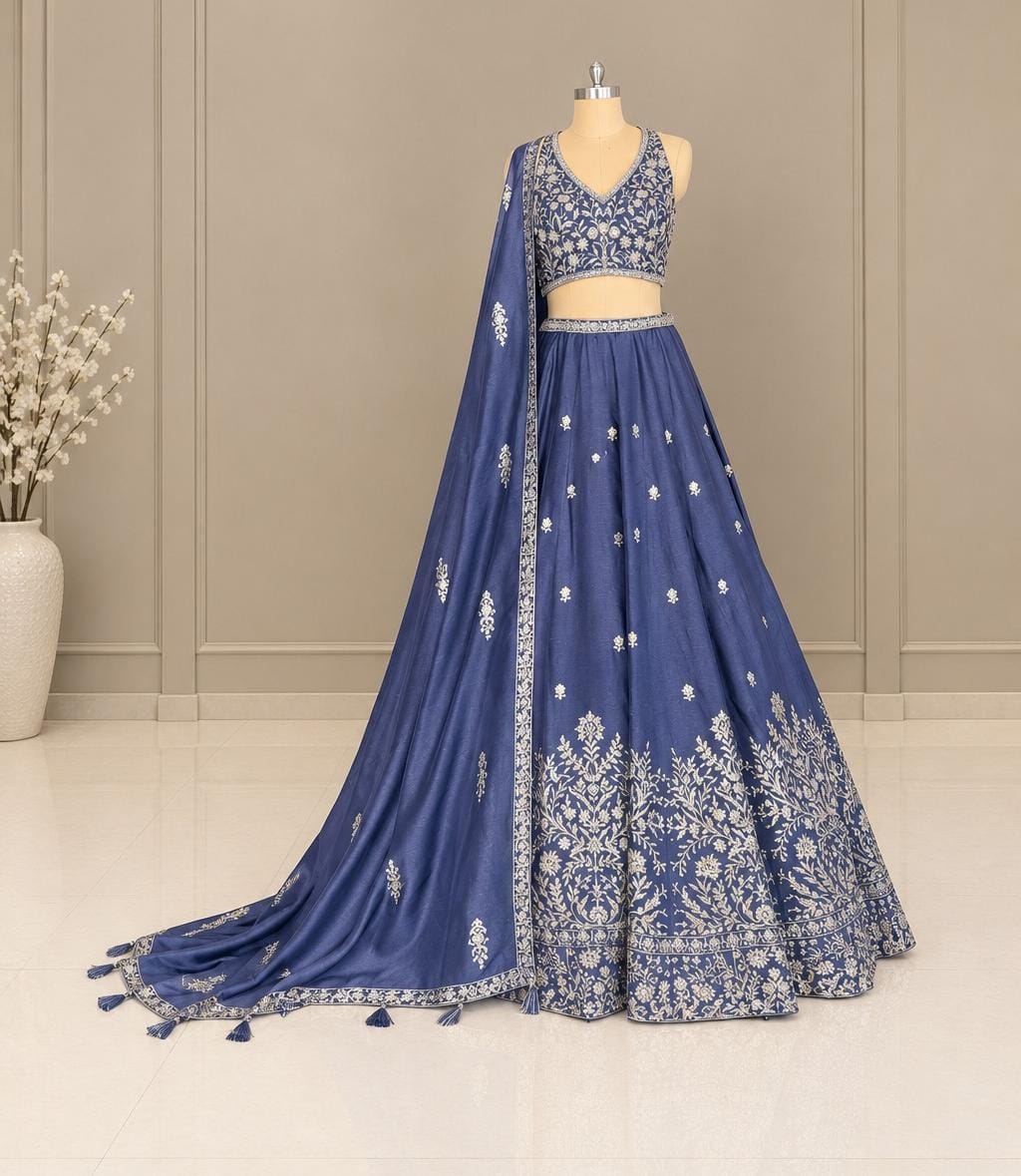 Nyraa Blue & Silver Embroidered Lehenga Choli