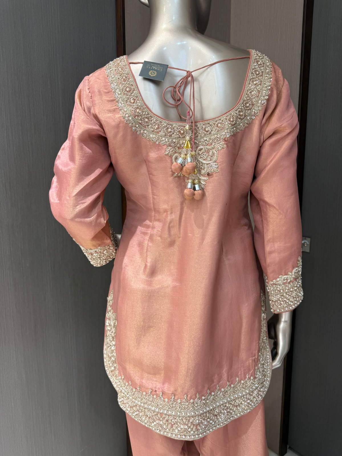 Taara Peach Golden Embroidered Farshi Salwar Suit