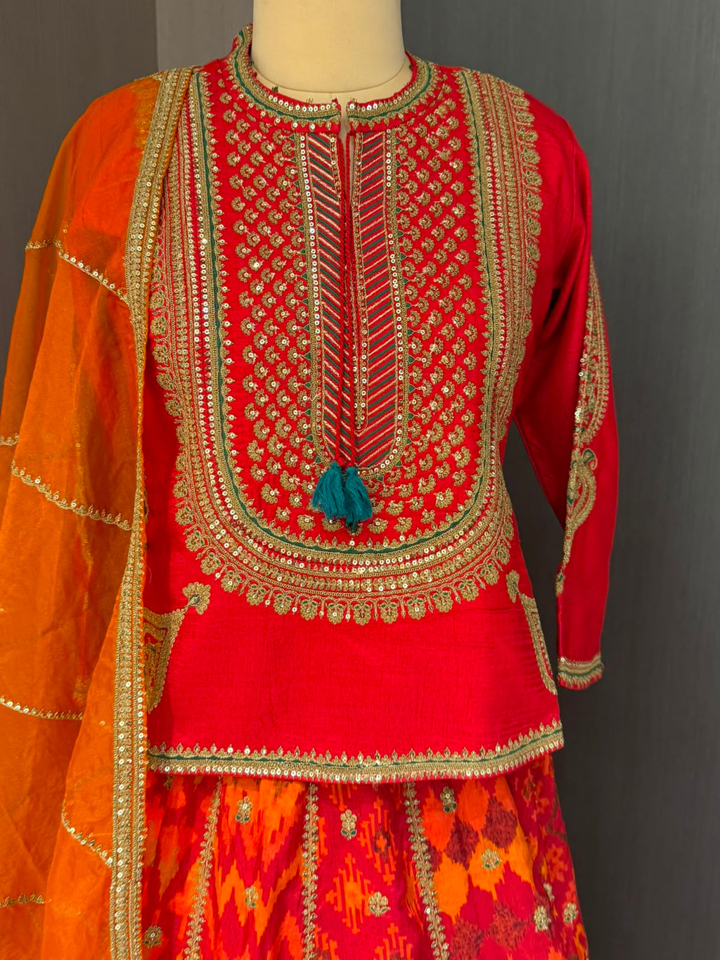 Nyraa Orange & Saffron Yellow Festive Lehenga with Long Choli