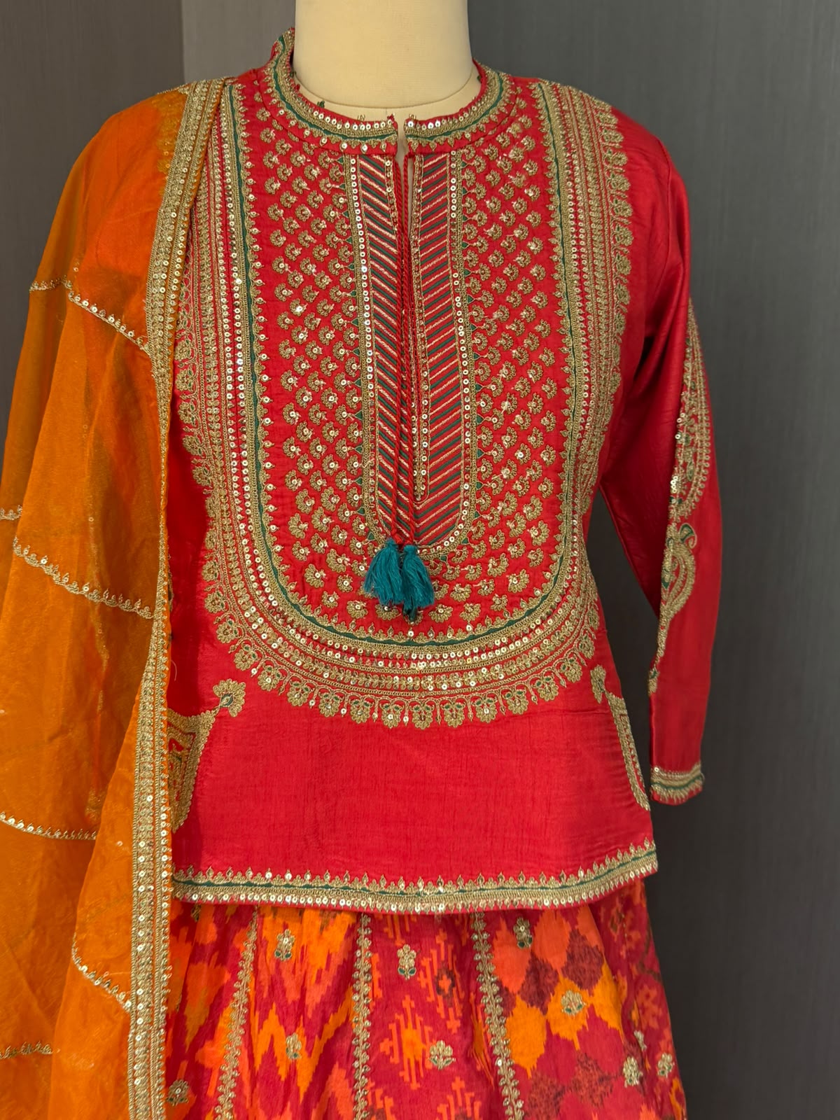 Nyraa Orange & Saffron Yellow Festive Lehenga with Long Choli