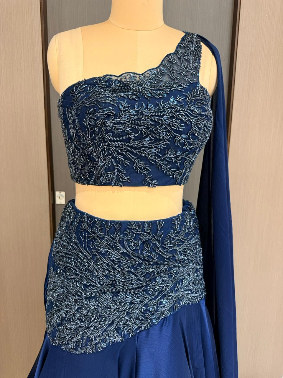Nyraa Navy Blue Embroidered Indo-Western Lehenga Choli
