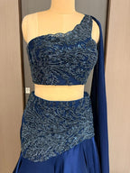 Nyraa Navy Blue Embroidered Indo-Western Lehenga Choli