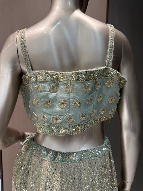 AKRITI Mint Green Embroidered Indo-Western Sharara Suit