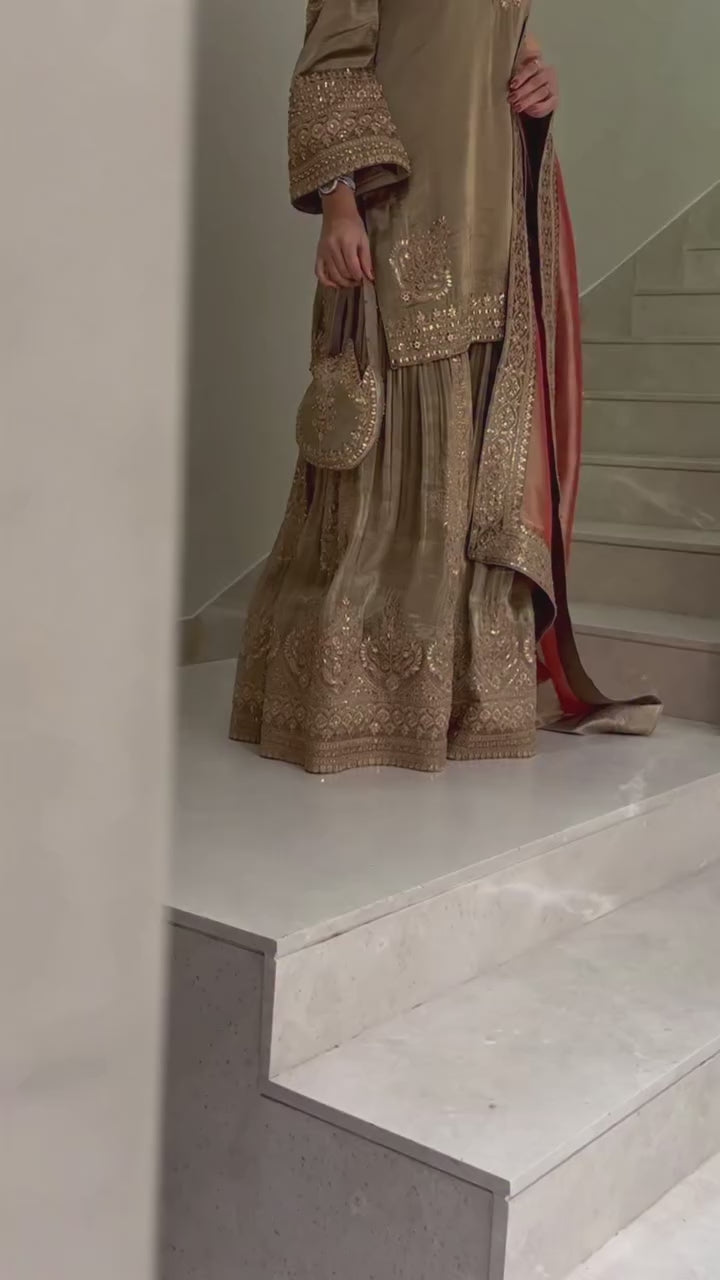 ARYA Metallic Golden Sharara Suit