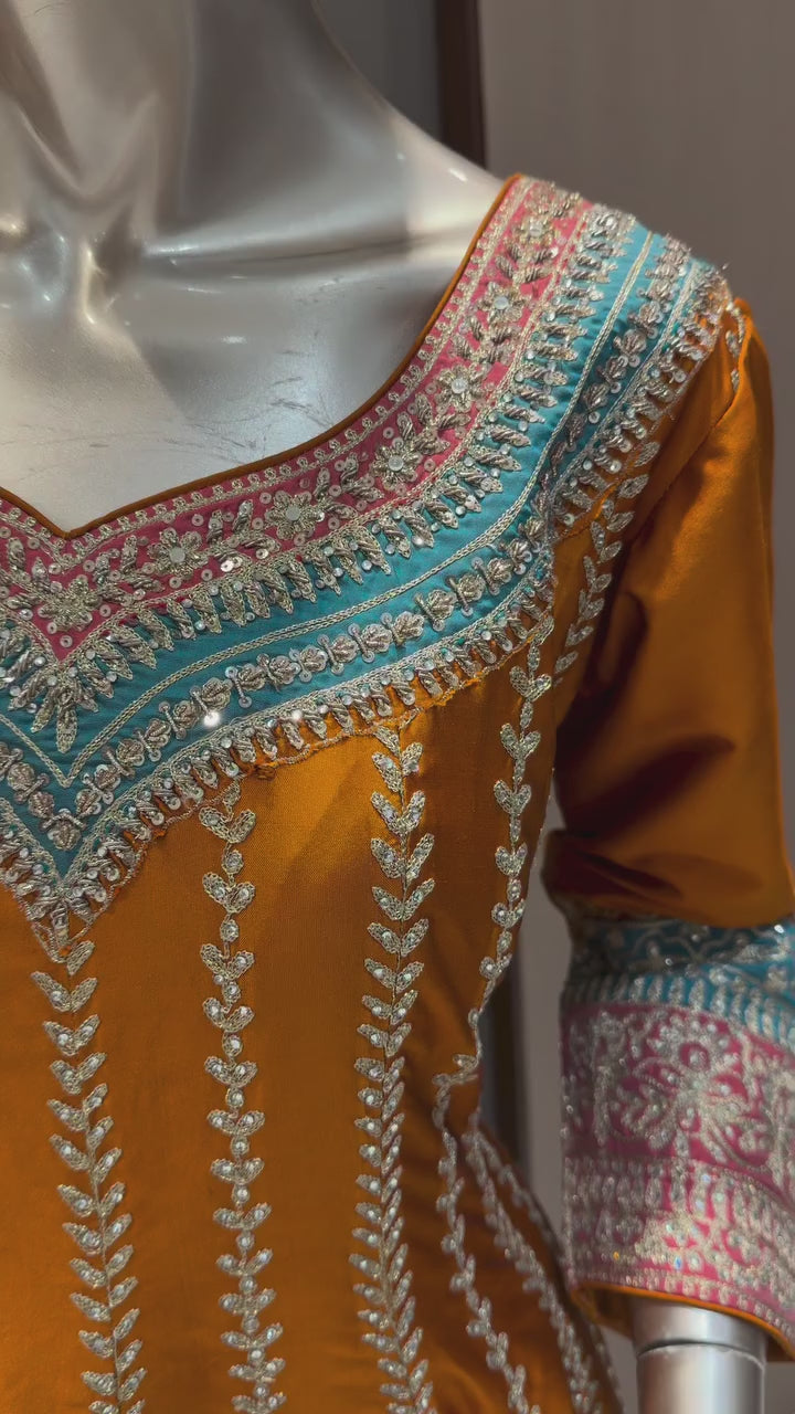 Mira Orange Embroidered Anarkali Suit-Dupatta