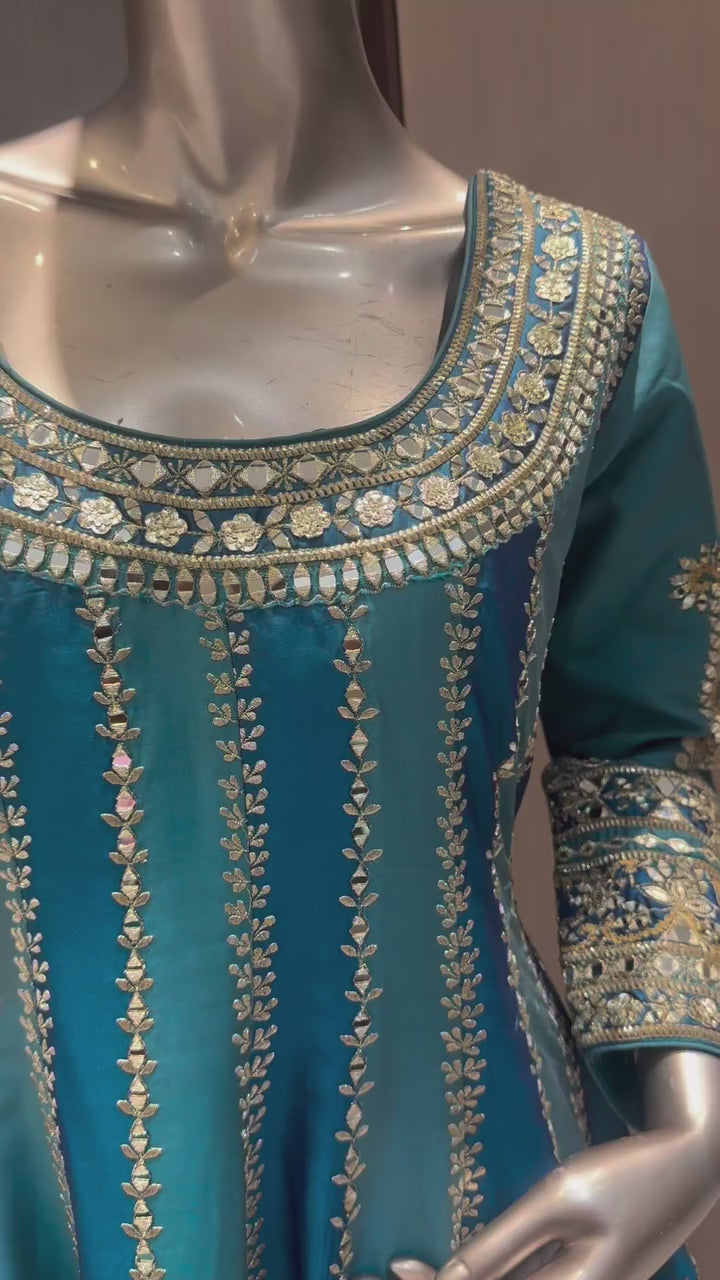 Mira Blue Anarkali with Farshi Salwar Suit