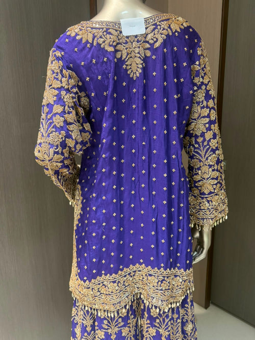 ARYA Blue Golden Embroidered Sharara Suit