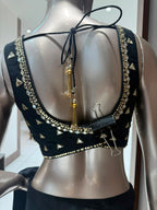 INARA Black Draped Embroidered Saree